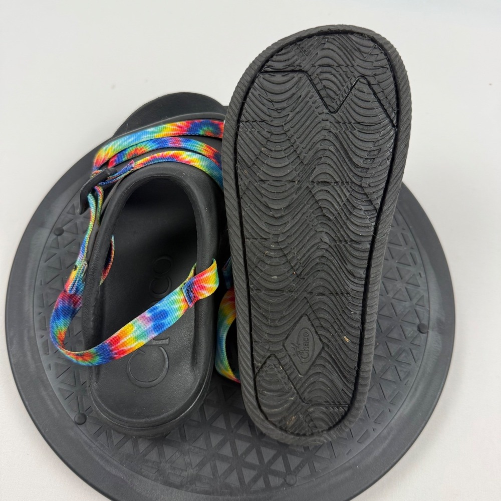 Chaco Chillos Kids Junior 4 Rainbow Tie Dye Black Slide Sandals J107383 - Picture 7 of 9